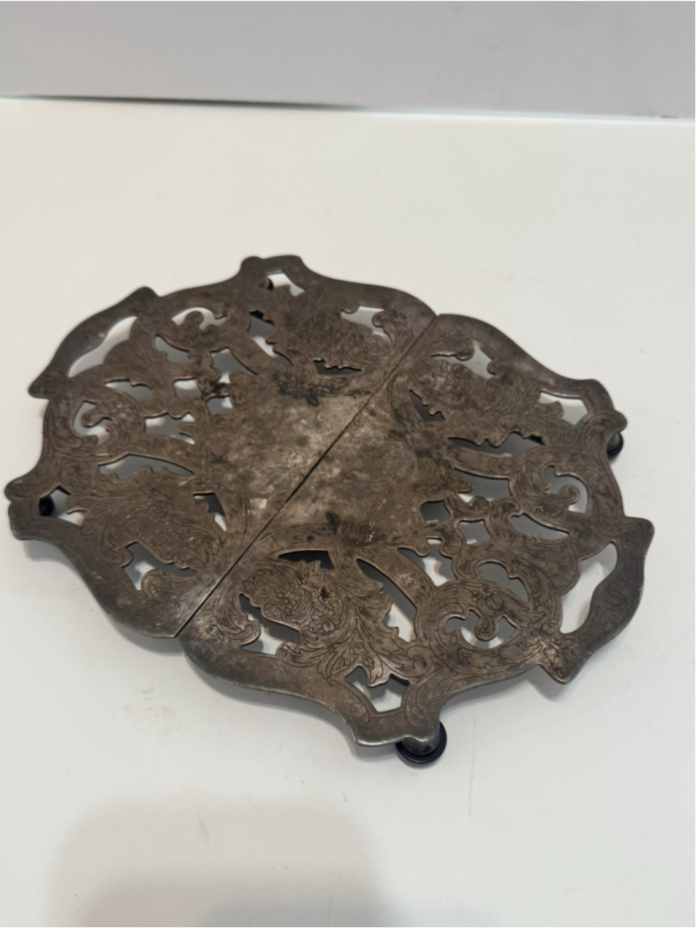 1950's SILVERPLATED "CRESCENT" footed Expandable TRIVET 9"x 7" Model 102